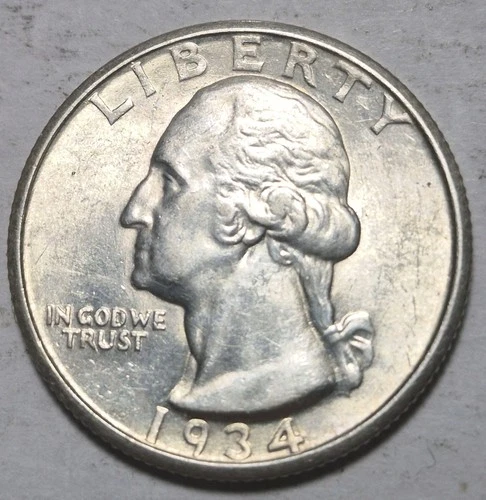 1934D Washington Silver Quarter. Semi-Key Date. Nice AU Coin