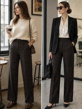 Gap High Rise Wide Leg Pants Black Plaid Womens 4 Long Twill Stretch Trouser NWT