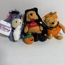 3- Vintage Disney Store Witch Pooh 8  Pooh Pumpkin Eeyore Plum Fairy Bean Bag