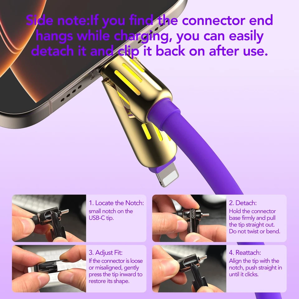 240W 4-in-1 Universal USB Charging Cable [2 Pack, 6.6ft] – Fast Charger Cord ... - Image 3 of 4