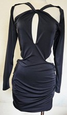 Oh Polly Black Long Sleeve Cut Out Fitted Little Mini Dress Size M