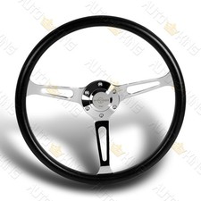 W-power 380mm Black Vinyl Wrap 6-hole Chrome 3-spoke 15 Steering Wheel W-power 380mm Black Vinyl Wrap 6-hole Chrome 3-spoke 15 Steering Wheel
