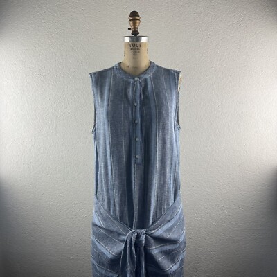 Anthropologie l L DREW Nautical Linen Blend Striped Henley Tie Wrap Skirt  Dress | eBay