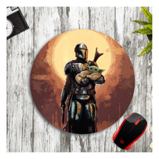 THE MANDALORIAN GROGU STAR WARS INSPIRED ART CUSTOM ROUND PC MOUSE PAD DESK MAT