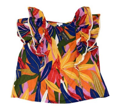 Marc New York Tropical Ruffle Multicolored blouse Cotton Plus Suze 2X Flowy NWT