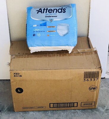 One Case Of Attends Advanced Disposable Underwear Size Large Heavy 72 Ct New