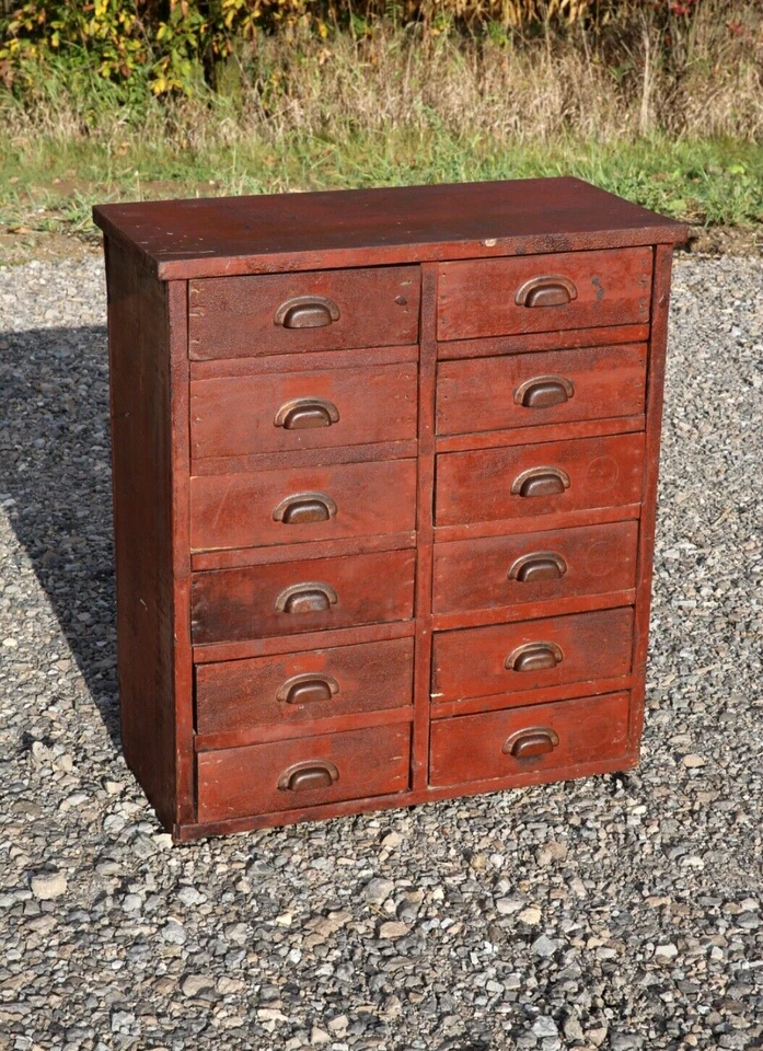 Antiguo gabinete boticario vintage relojero cajón de madera caja de herramientas industrial Foto 4 de 4