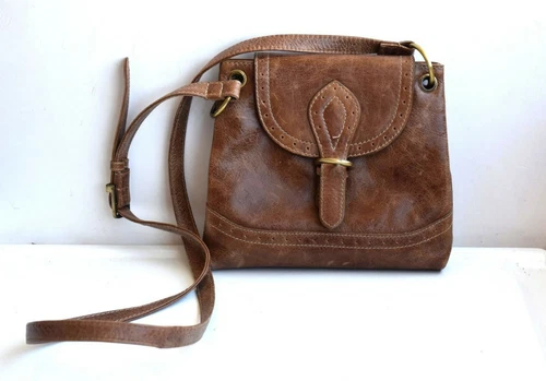 C&A Brown Natural Tan Leather Shoulder Bag Every day Clutch Purse Germany Casual