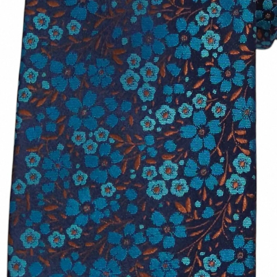 Corbata de diseñador JOSEPH ABBOUD floral de seda para hombre azul marino verde azulado marrón flores 3.0 Foto 2 de 4