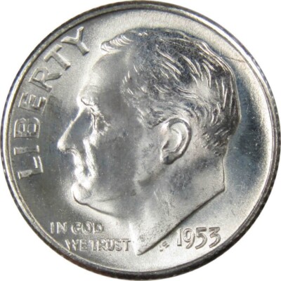 1953S Roosevelt Dime 90% SILVER Gem BU Brilliant Uncirculated Bright White Shiny