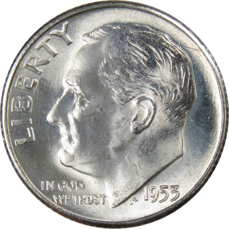 1953 S Roosevelt Dime 90% SILVER Gem BU Brilliant Uncirculated Bright White 
