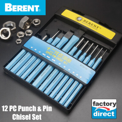 12-Piece Punch And Chisel Set – Metal Cold Chisels & Center Punches With Storage Bag, Hanging Eyelets For Shop Or Jobsite