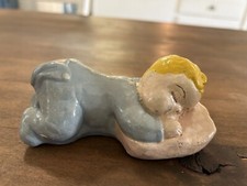 VTG Chalkware Baby 4 1/2" Length Wall Hangings From 1947 Sucking Thumb Asleep