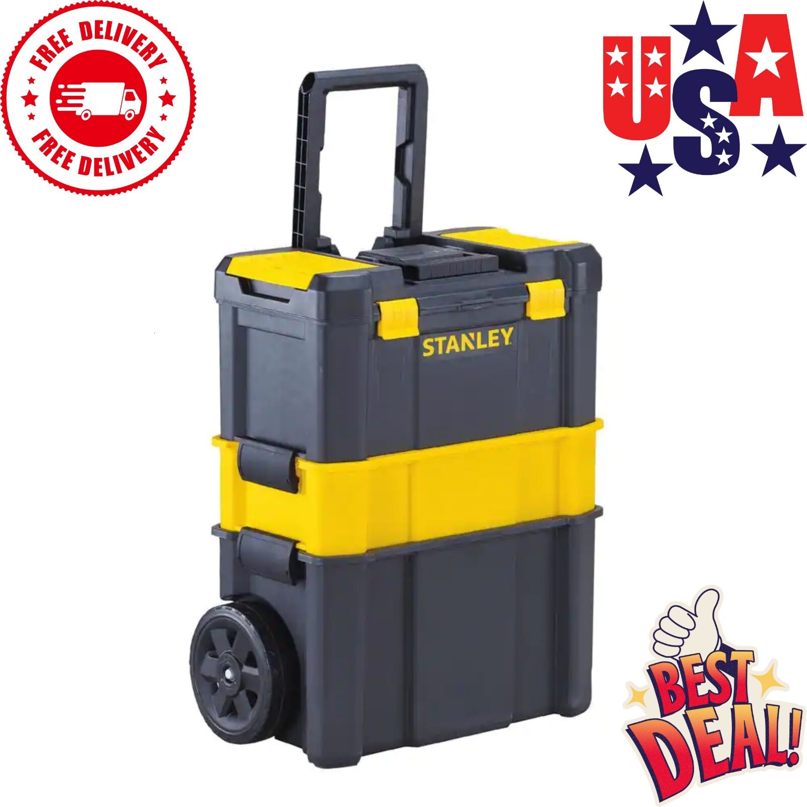 19″ DETACHABLE MOBILE TOOL BOX 3 in 1 Portable Large Rolling Chest Storage