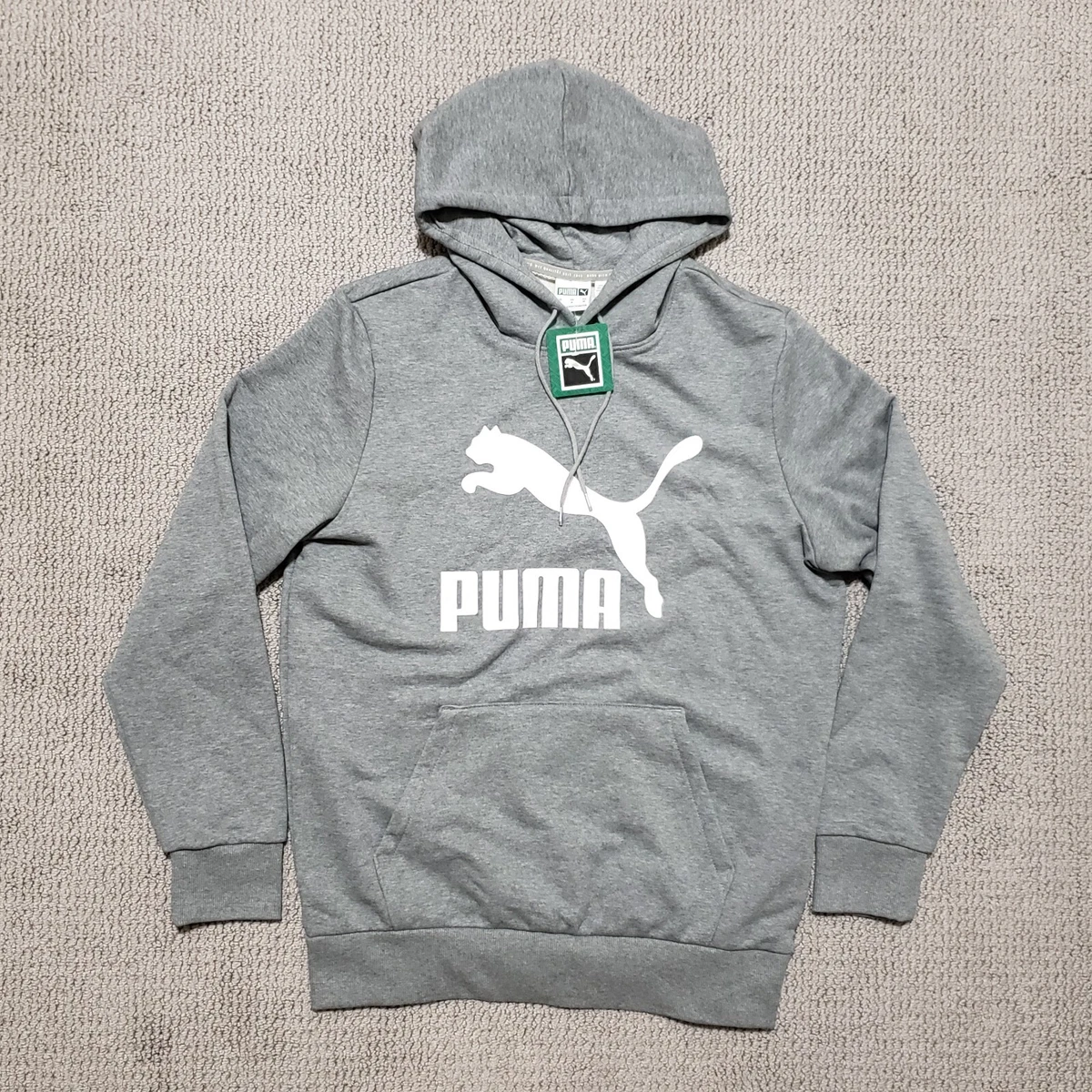 PUMA Hoodie Men s Medium Gray NEW Big Cat Spell Out Logo Sweatshirt Pullover