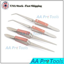 4 Fiber Grip Cross Lock Self Closing Reverse Action Tweezers Straight 6 Inches