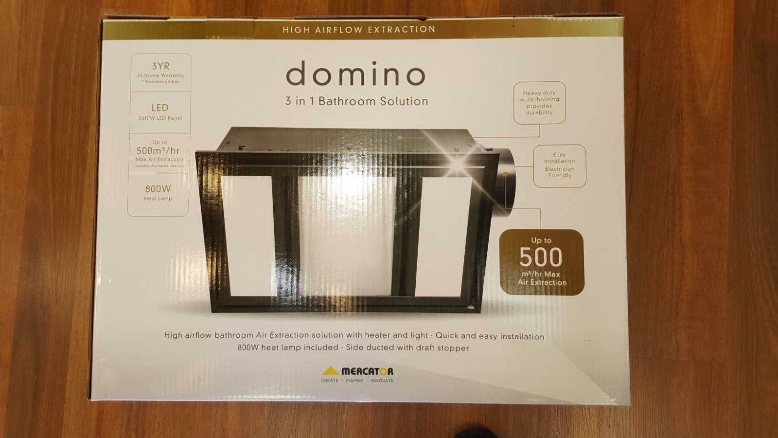 Mercator Domino 3-in-1 Exhaust Fan Black with LED panel lighting 800Watt  heater | eBay