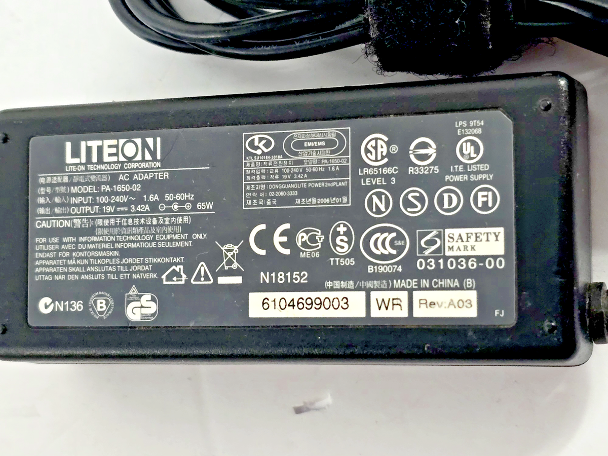 Napájecí Adaptér Acer Liteon PA-1650-02 -funkční A Vč. Přívod. Kabelu - Foto 9