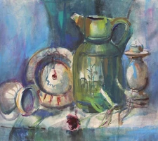 Vintage original watercolor painting still life