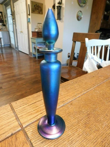 Antique Carder Era Steuben Blue AURENE 8" Perfume Cologne Bottle w/ Dauber #1414