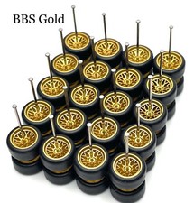 10x Sets Gold BBS Type Real Rider Wheel W/ Rubber Tires For 1/64 Scale