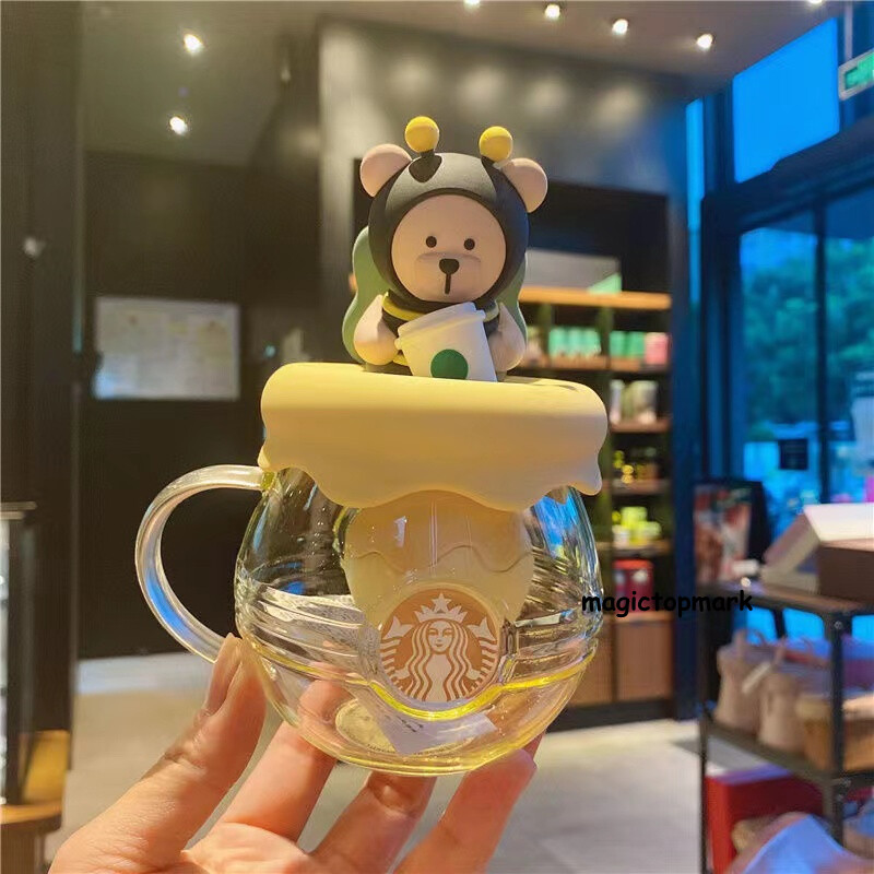 Starbucks Little Bee Kawaii Cup Glass Coffee Tea Mug 140z 410ml with tea  leak
