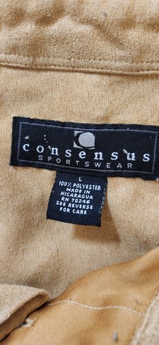 Consensus Button Shirt LARGE Brown SuedeLook Collared Button Long Sleeve Top - Picture 6 of 6
