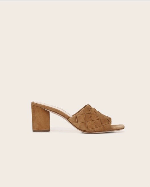 NEW VERONICA BEARD Kiele Woven Suede Slide High-Heel Sandals Mules Sz 11 Brown 