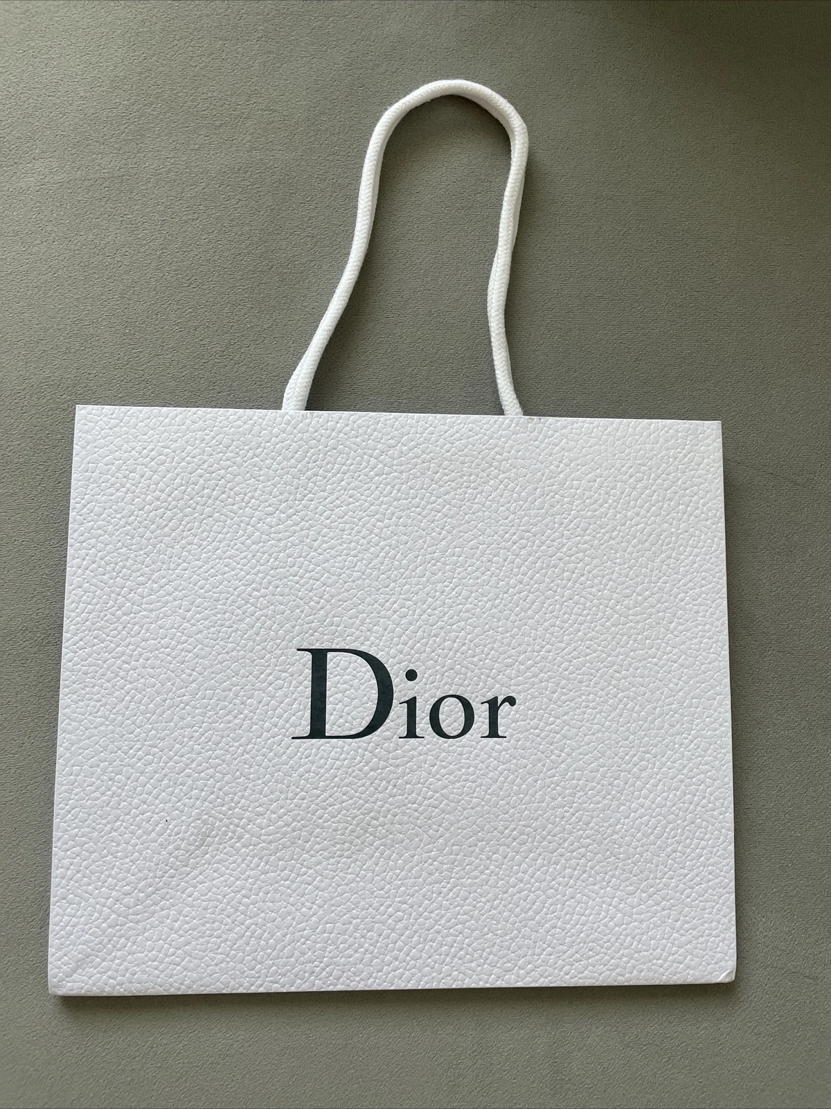 Sac en papier authentique Christian DIOR texturé blanc caillou 9 pouces x 10,5 pouces