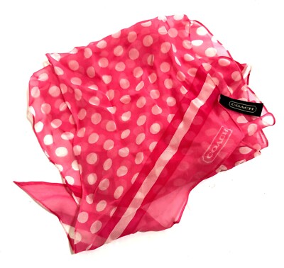 NICE Coach Pretty Pink Polka Dot Neckerchief Wrap Head Hair Bag Scarf 60x8 RARE!