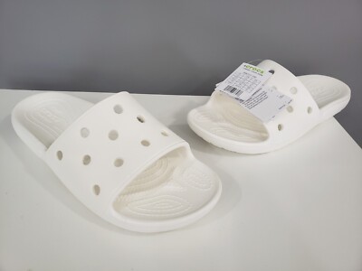 NEW Mens Crocs Classic Slide Sandals Shoe Size 12 Solid White