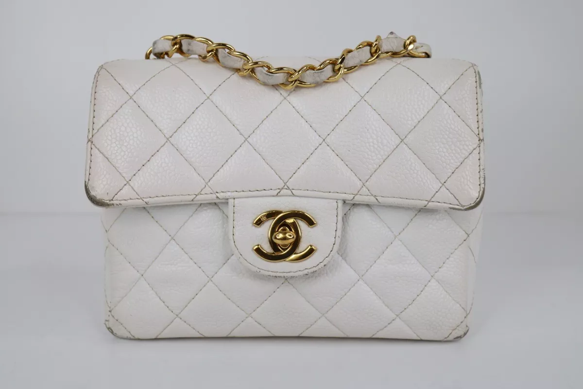 Chanel Classic Small S/M Flap Ivory White Caviar Silver Hardware