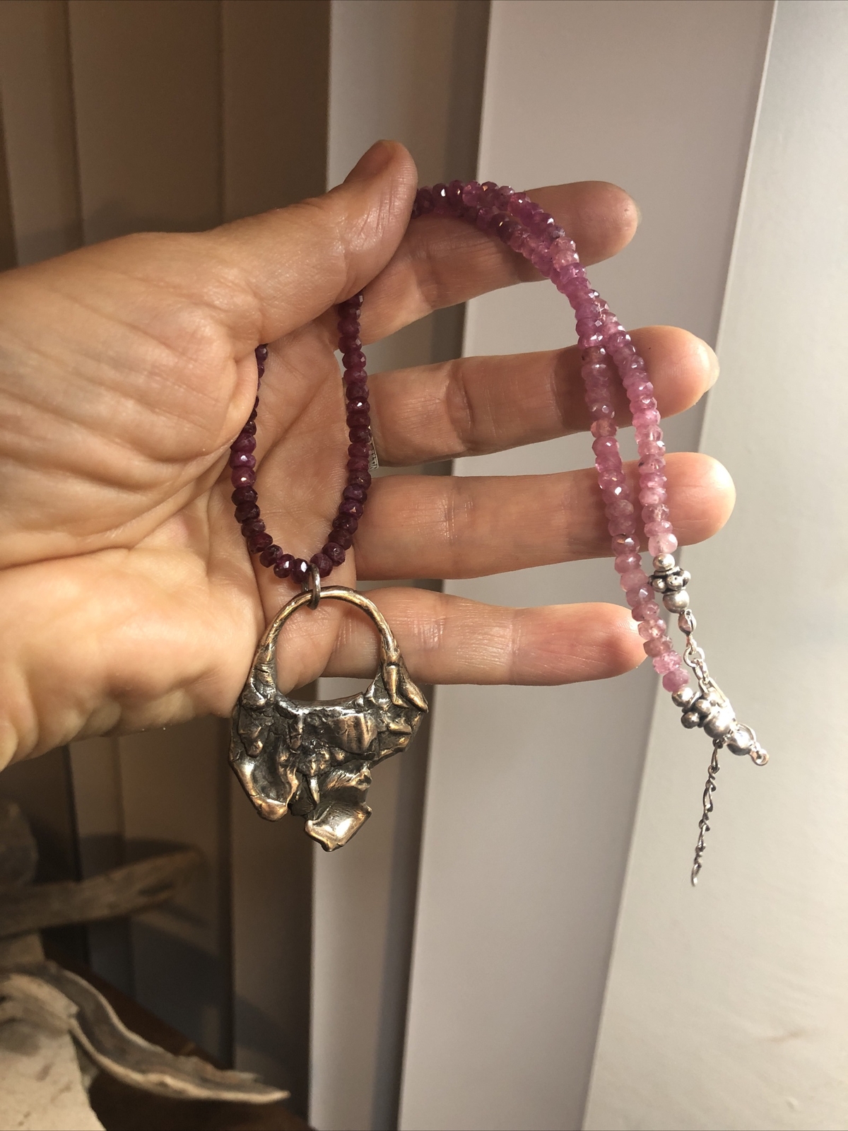 925 Sterling Silver Ruby stone Beaded Rough Nugge… - image 7