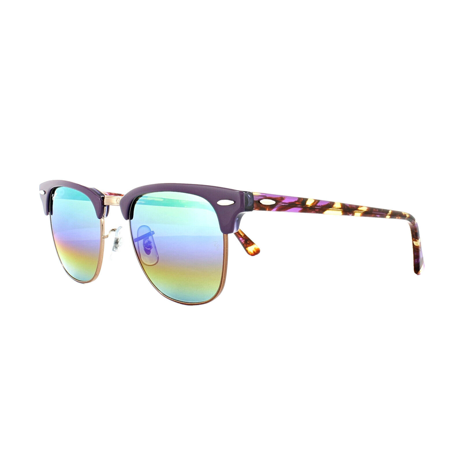 Ray Ban Clubmaster Mineral Men S Mirrored Sunglasses With Violet Frame And Green Rainbow Flash Lens For Sale Online Ebay