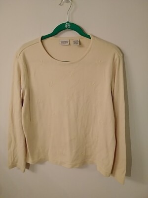 Classic Elements brand yellow top L cotton polyester embroidered leaves pullover