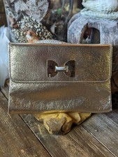 Vintage Shimmer Gold Evening Clutch Handbag Purse With Strap Subtle Beauty