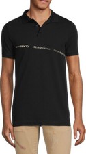 ROBERTO CAVALLI CLASS Polo Shirt Slim Fit Black Cotton Sz L
