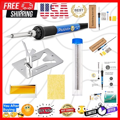 Soldering Iron Kit, 60W Adjustable Temperature 5-in-1, Solder Wire, Flux Rosi...
