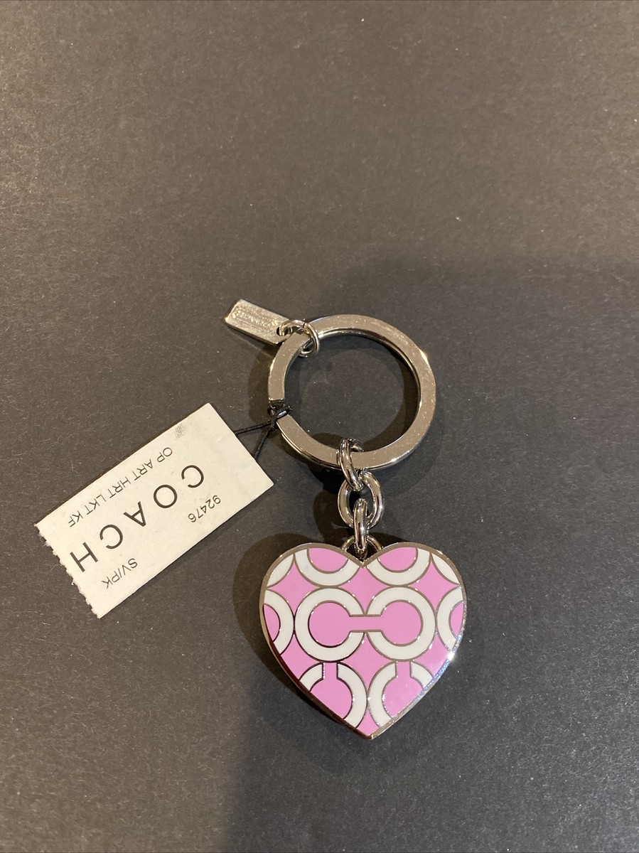 アクセサリー COACH Pink double heart keychain charm COACH C LOGO SILVER PINK PHOTO HEART LOCKET FOB KEYCHAIN | eBay