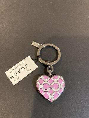 アクセサリー COACH Pink double heart keychain charm COACH C LOGO SILVER PINK PHOTO HEART LOCKET FOB KEYCHAIN | eBay
