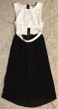 FOREVER21 Forever 21 white black pleated sleeveless hi-low Dress Medium M