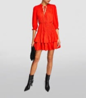 JOIE Bright Orange NWT Keyhole Smocked Tiered Ruffles Mini Dress S | eBay