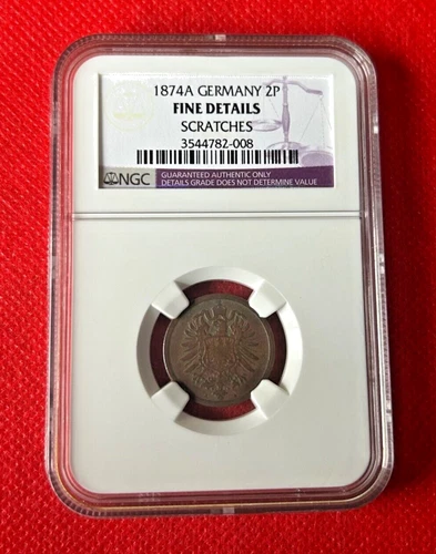1874 A GERMANY 2 PFENNIG NGC FINE DETAILS 