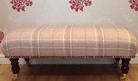 A Quality Long Footstool In Laura Ashley Highland Wool Check Natural Fabric A Quality Long Footstool In Laura Ashley Highland Wool Check Natural Fabric