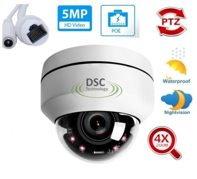 POE PTZ IP Security Camera 5MP Super HD 2592x1944p 4X Optical Zoom 2.8-12mm lens