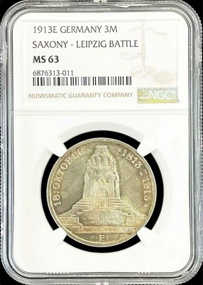 1913年 ドイツ帝国／プロイセン 3マルク 銀貨 NGC MS63 1913年 ドイツ