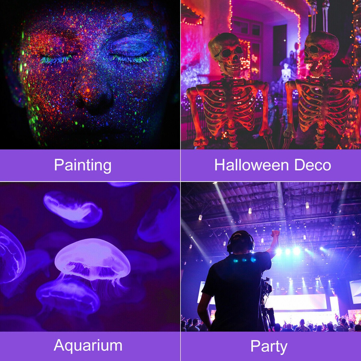 80W Black Light Flood Lights Outdoor - IP66 Waterproof, 390-395nm For Glow Parties & Halloween