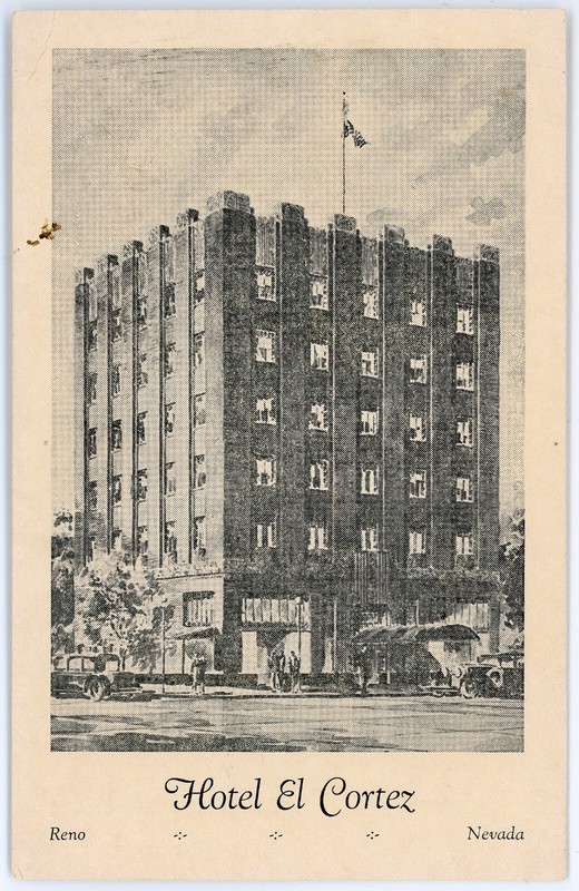 Vintage 1931 Advertising Postcard Art Deco Hotel El Cortez W. 2nd Street Reno NV