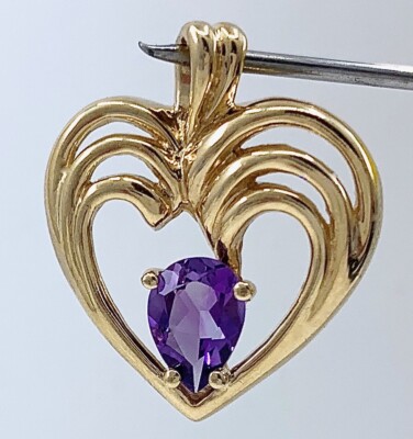 Offenes Herz Anhänger mit birnenförmigem Amethyst in 10K Gold von Clyde Duneier, 3,2g