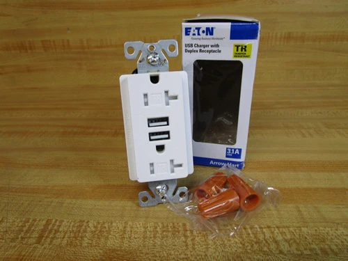 Eaton TR7756W-BOX USB Charger W/Duplex Receptacle TR7756
